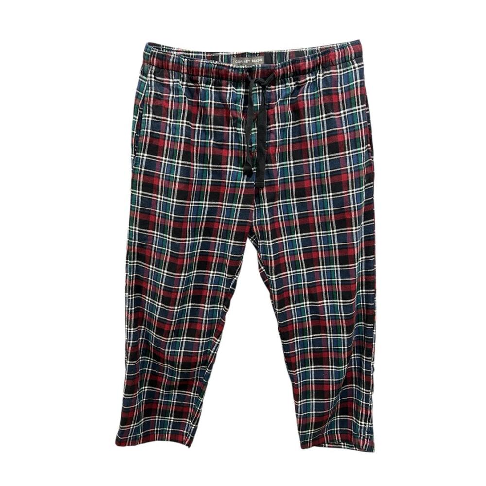 Size XL Geoffrey Beene Mens Flannel Sleep Pants Plaid Pockets Elastic Drawstring